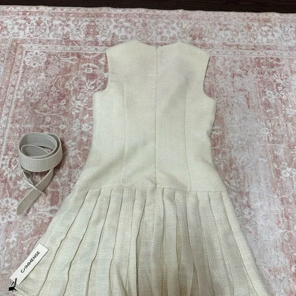 NWT Commense Tweed Pleated Cream Dress - Picture 11 of 14
